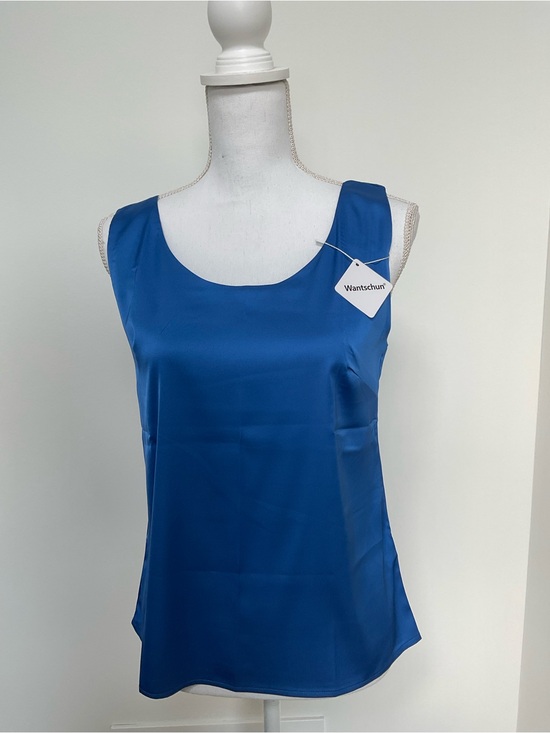 Whatschun Tops - Royal Blue Satin Scoop Neck Cami